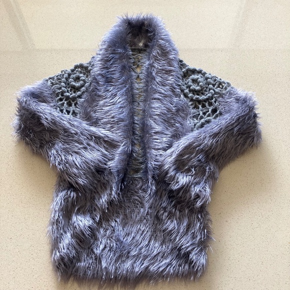 BOLERO CARDIGAN WOOL BLEND GREY KNIT FUZZY 3/4 SLEEVE SHAWL COLLAR SMALL - Picture 3 of 13